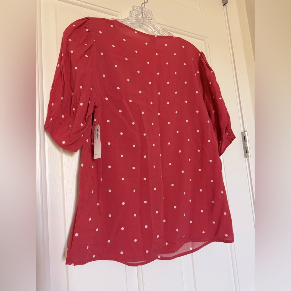 Old Navy Pink Polka Dot Spring Summer Cottagecore Blouse, Small, NWT - Picture 2 of 5
